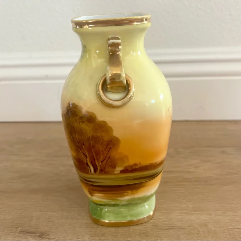 ANTIQUE 19th C.‎ NIPPON Morimura HAND PAINTED DRAGON HANDLES LANDSCAPE VASE 8”